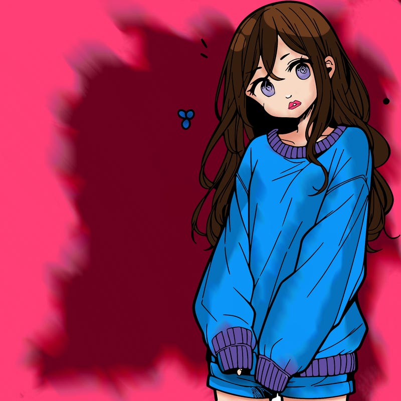 manga teen girl  in a sweater and baggy pants