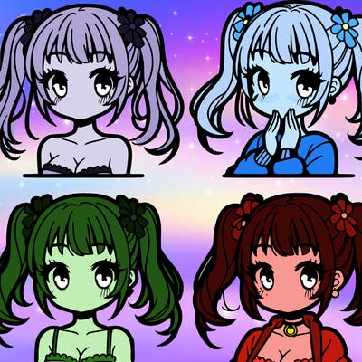 4 parts of one anime girl