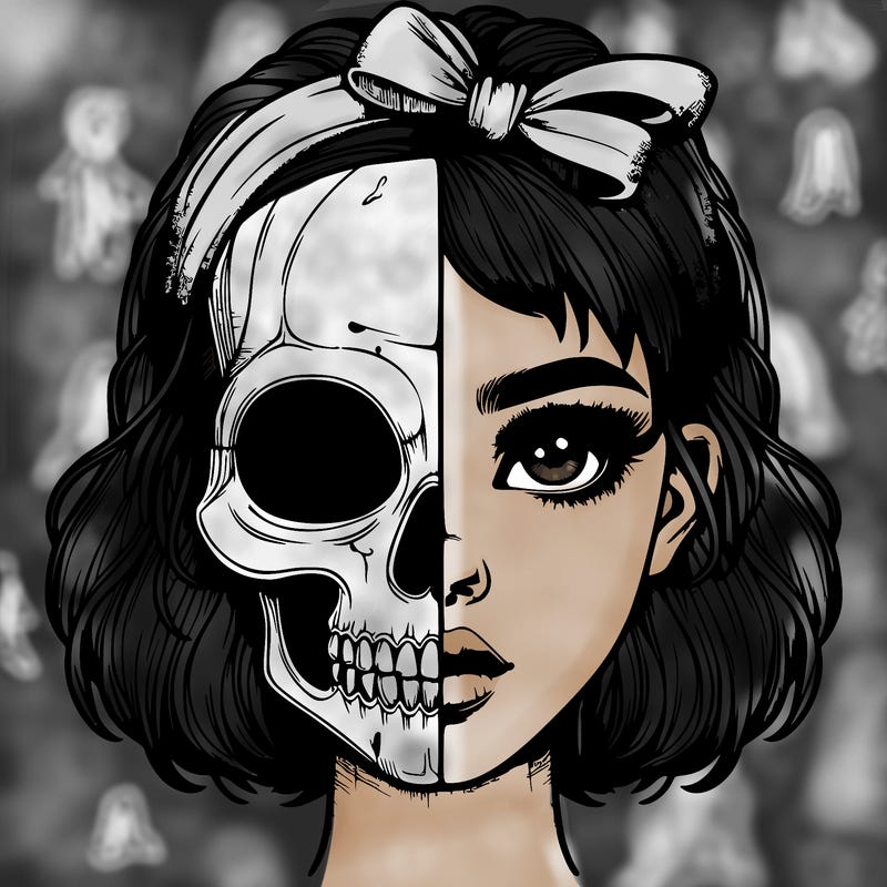 realistic girl with half skull mask