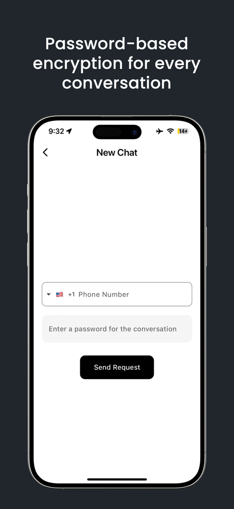 Cipher Chats - Cipher Chats interface for setting up a new conversation with a phone number and password