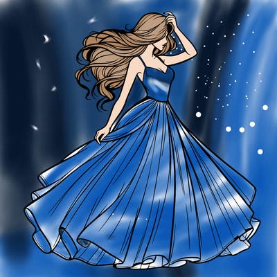 realistic woman with dress flowing in the wind