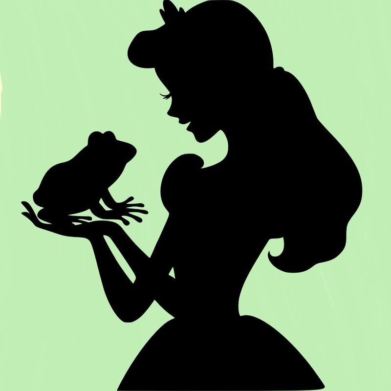 a shadow of a princess holding a frog realistic