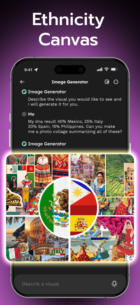 Gooroo: Ethnicity, AI Fortune - AI generated collage representing a mix of different ethnic heritages and flags