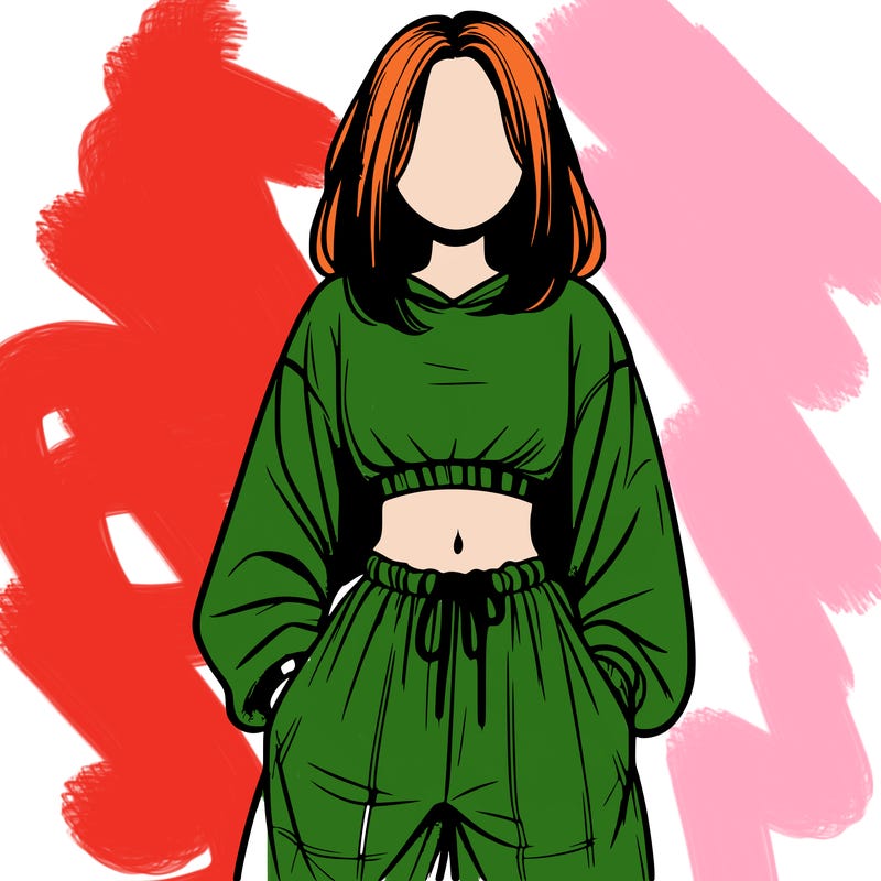 realistic girl faceless with baggy pants and a crop top