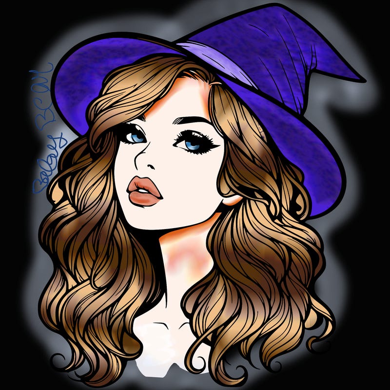realistic witch girl with wavy hair and lips