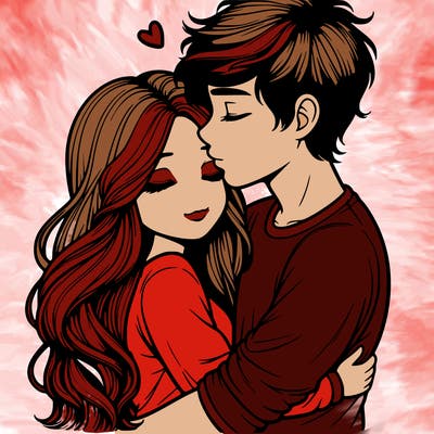 a realistic couple boy and girl hugging and kissing