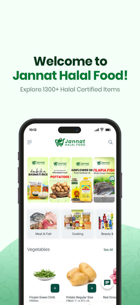 Jannat Halal Food - Jannat Halal Food app interface showing a selection of halal certified grocery products and categories