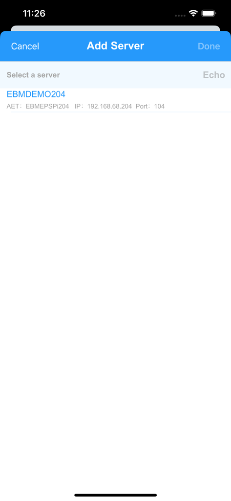Interface for adding a server in the Camera Pi medical app