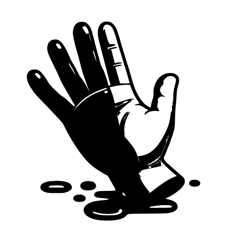 a spilt one side is a hand with green and the other side the hand is skin color