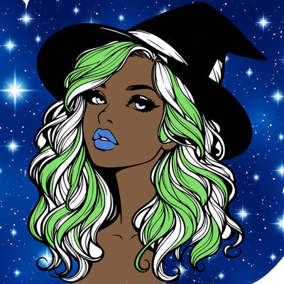 realistic witch girl with wavy hair and lips
