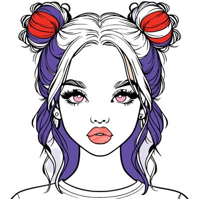 realistic girl with two buns in hair and lips