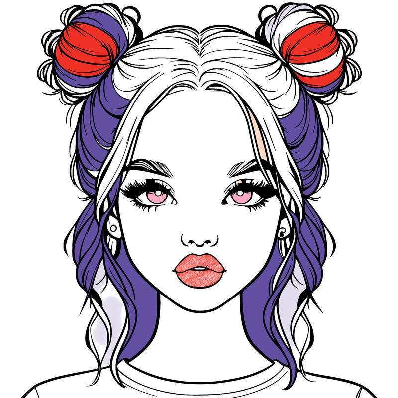 realistic girl with two buns in hair and lips