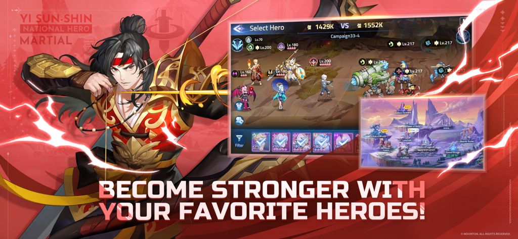 Mobile Legends: Adventure - Hero selection screen in Mobile Legends Adventure featuring the character Yi Sun-shin