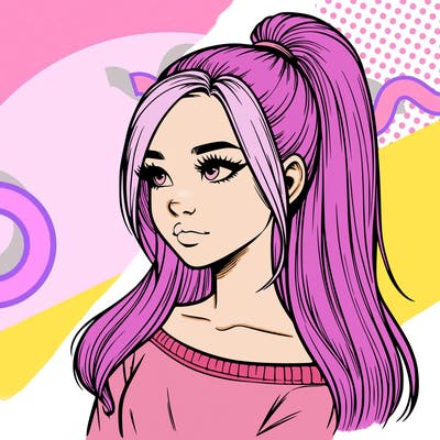 realistic girl with a high ponytail