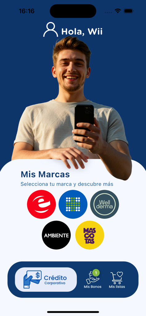 Tu App Farmacia - Tu App Farmacia home screen showing brand options and corporate credit features