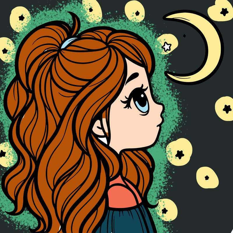 a girl with her hair in half up palf down looking at the moon