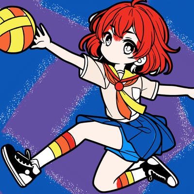 a anime girl doing sports