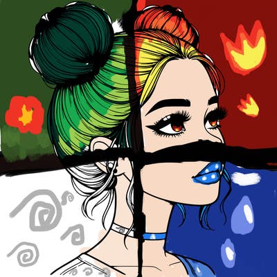 realistic girl with buns on the top of her head