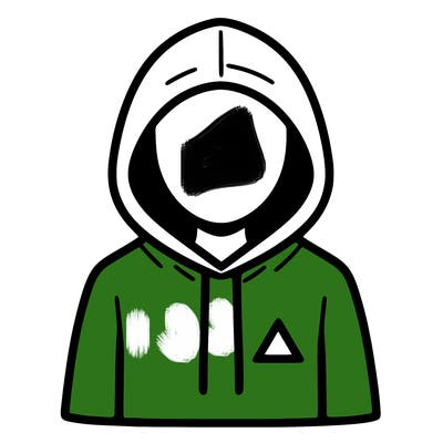 a person with non face waering a hoodie with a small triangle symbol