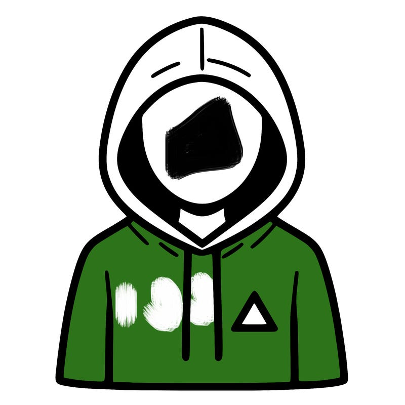 a person with non face waering a hoodie with a small triangle symbol