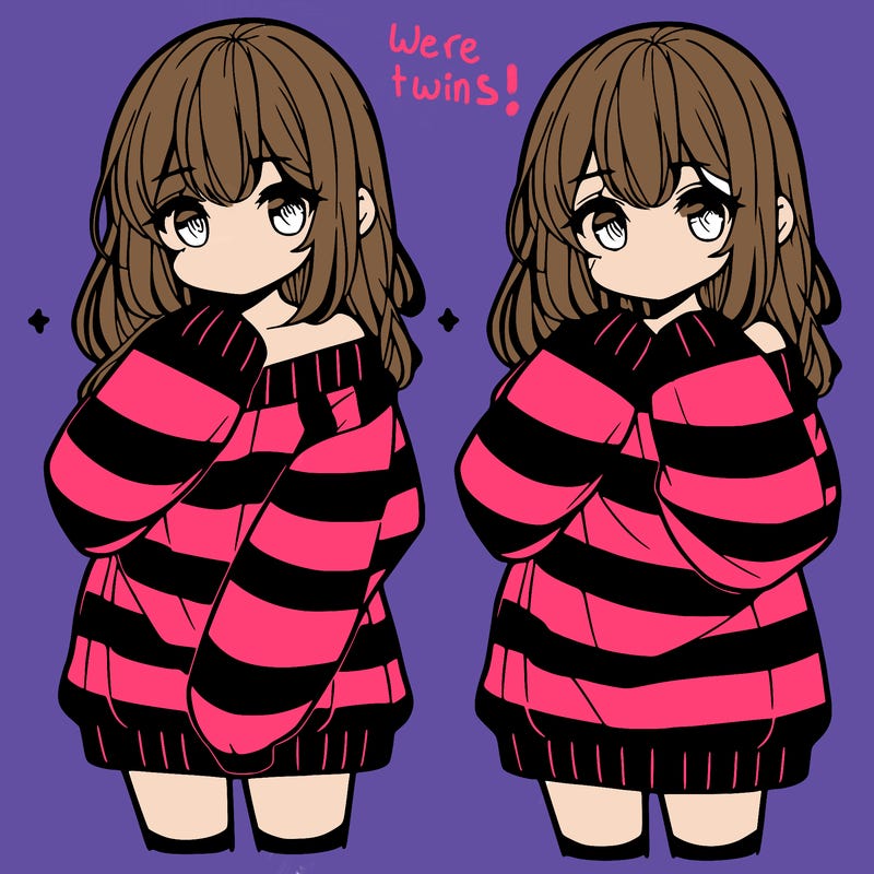 anime girl in a striped oversized sweater