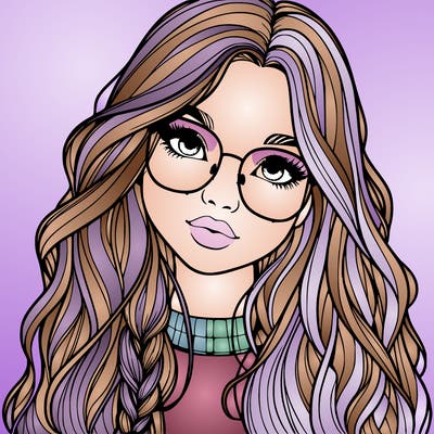 girl with long hair and freckles and glasses realistic