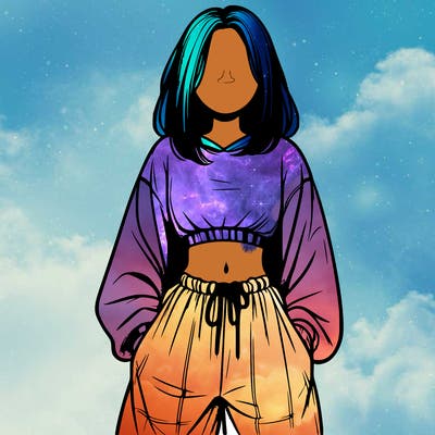 realistic girl faceless with baggy pants and a crop top