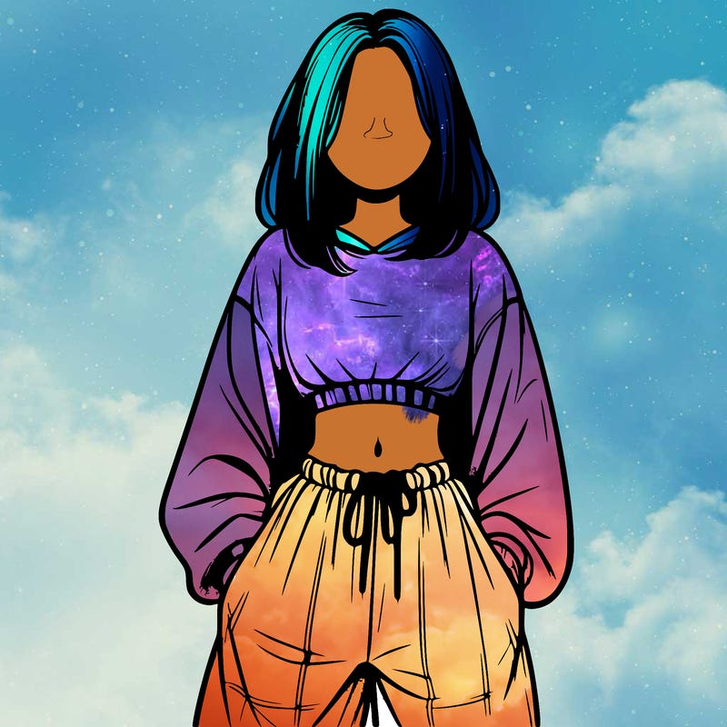 realistic girl faceless with baggy pants and a crop top