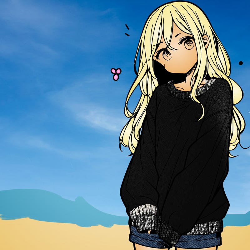 manga teen girl  in a sweater and baggy pants