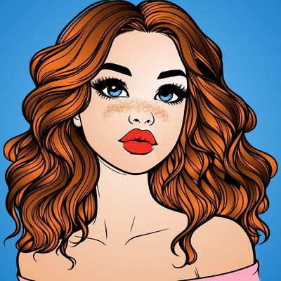 realistic girl with wavy hair and lips
