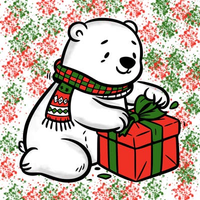 polar bear wrapping a present