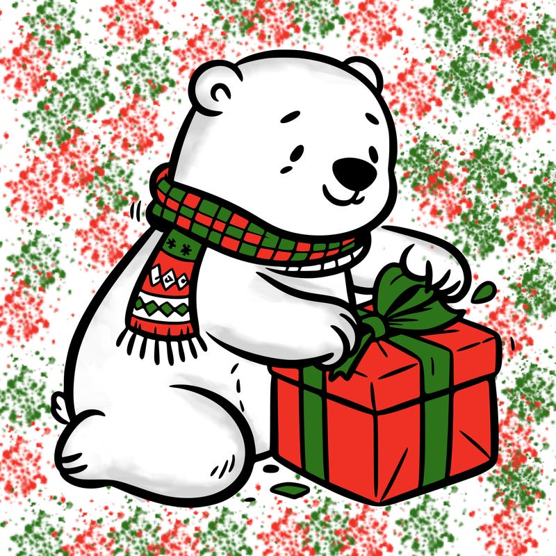 polar bear wrapping a present