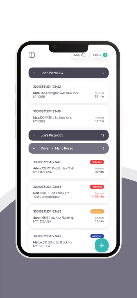 Cartwheel Dispatch - Cartwheel Dispatch app dashboard displaying delivery order details and real-time status updates for assigned drivers
