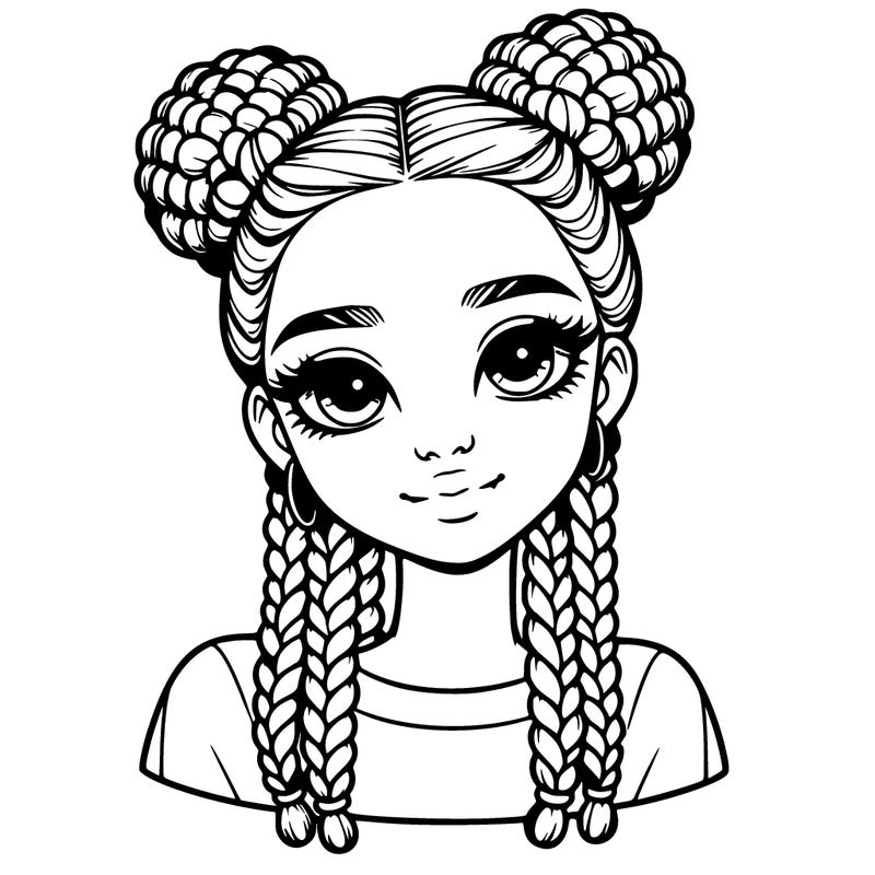 realistic girl with bubble braids