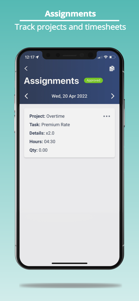 Access PeopleHR - Access PeopleHR mobile screen showing employee project assignments and timesheet hours.
