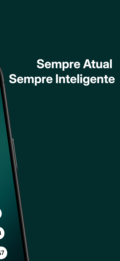 Mega Sena IA Palpites e Dicas - 포르투갈어 텍스트 Sempre Atual Sempre Inteligente가 포함된 Mega Sena IA 앱 마케팅 화면