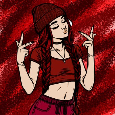 realistic teenage girl with braids and a beanie and crop top doing 🫶🏼