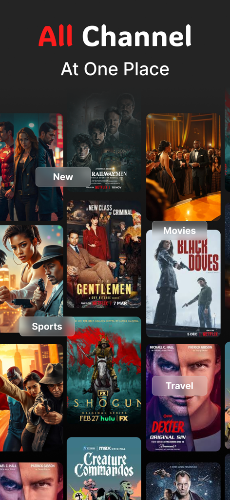 Xtream IPTV - Smarters Player - Una visualización de varios pósteres de películas y series dentro de la interfaz de la aplicación Xtream IPTV Smarters Player.