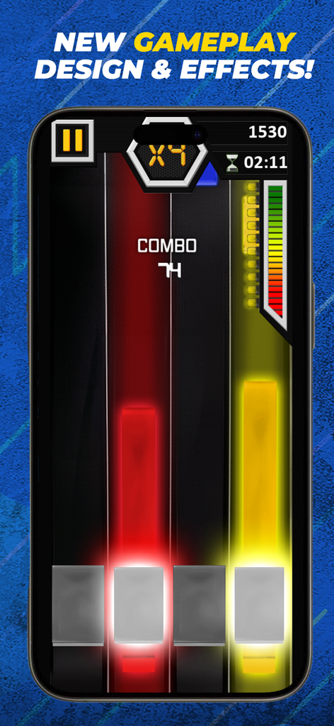The Cumbia Hero - Gameplay screen of The Cumbia Hero mobile game showing rhythm notes and a combo multiplier