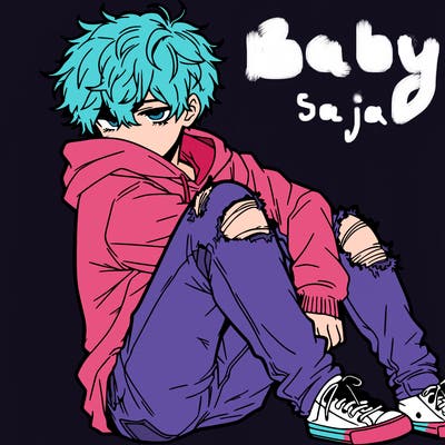 a male hoddie ripped jeans messy hair anime