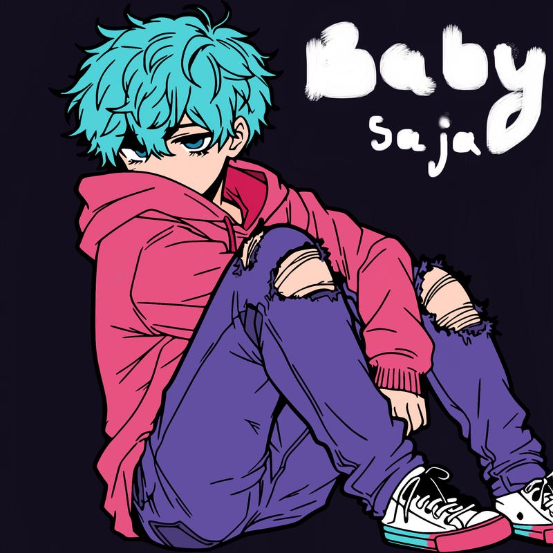 a male hoddie ripped jeans messy hair anime