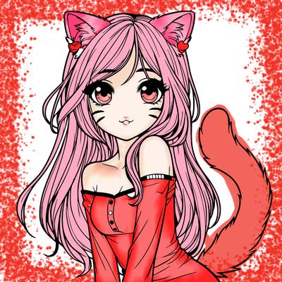 realistic girl with cat ears and tail