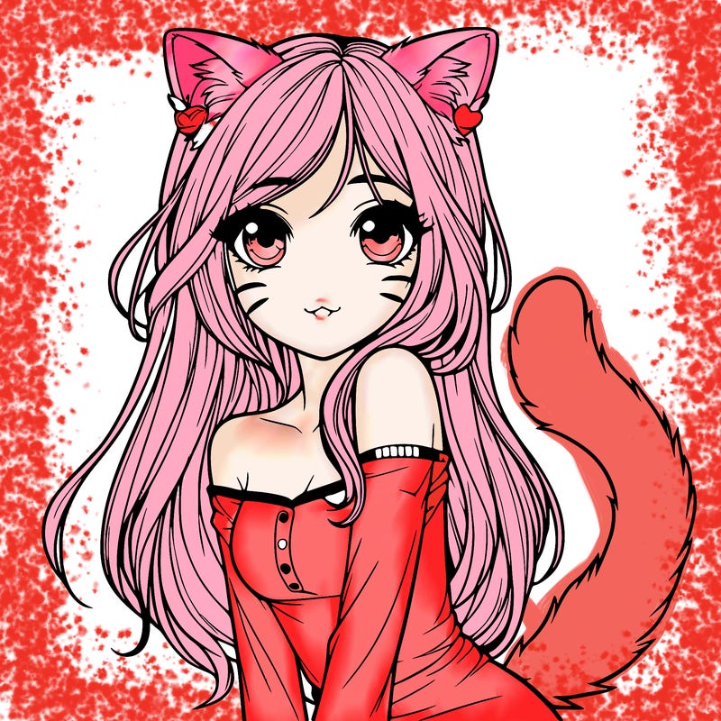 realistic girl with cat ears and tail