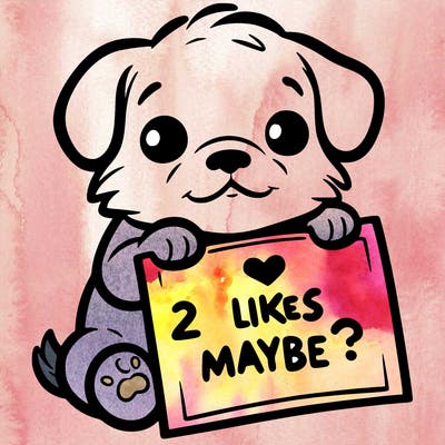 a puppy holding a sign that says 2 likes maybe?
