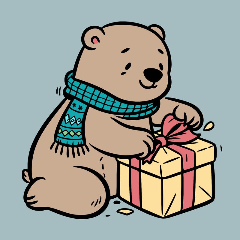 polar bear wrapping a present