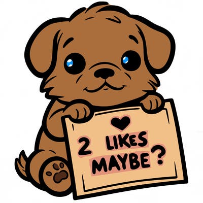 a puppy holding a sign that says 2 likes maybe?