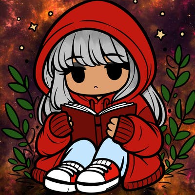 girl in oversized hoodie reading a book