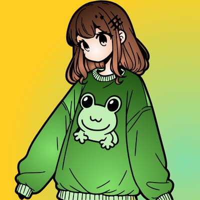 girl wearing frogging sweatshirt