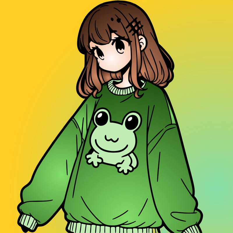 girl wearing frogging sweatshirt
