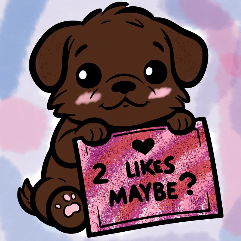 a puppy holding a sign that says 2 likes maybe?